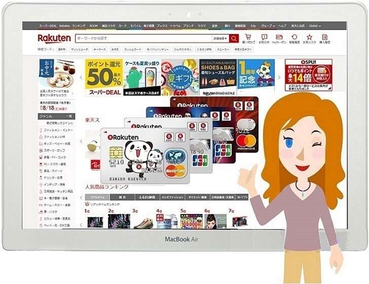 楽天市場トップページ、楽天カード、女性カードガイド